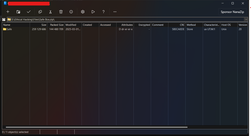 NanaZip interface with a ZIP archive opened showing file contents