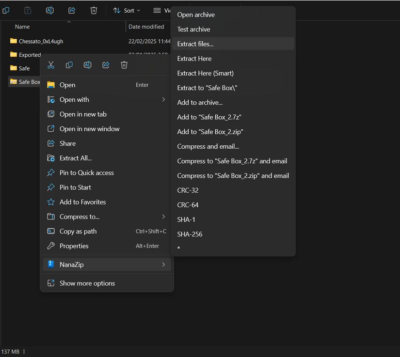 NanaZip options in Windows 11 right-click context menu